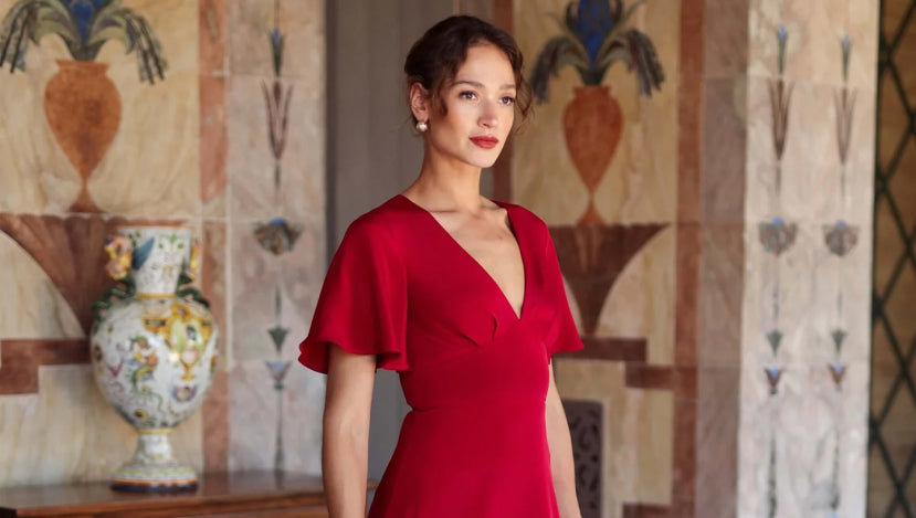 red black tie wedding guest dress Women's Lenovia Red Carpet Mermaid Gown | Cherry Red | V-neck | Spaghetti Strap