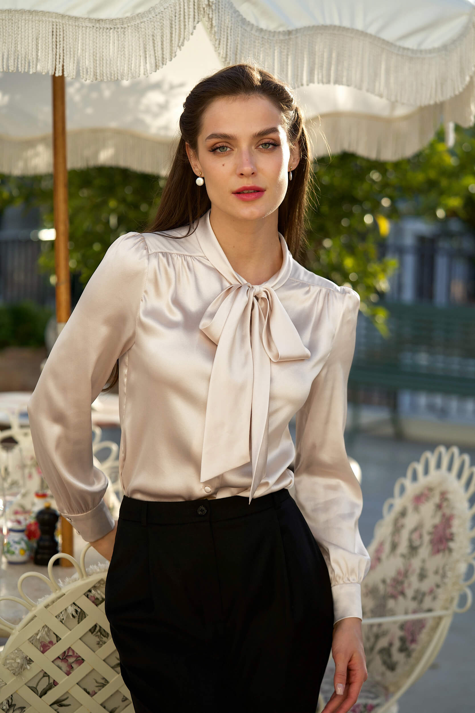 silk dress blouse Long Sleeve Silk Burnout Blouse
