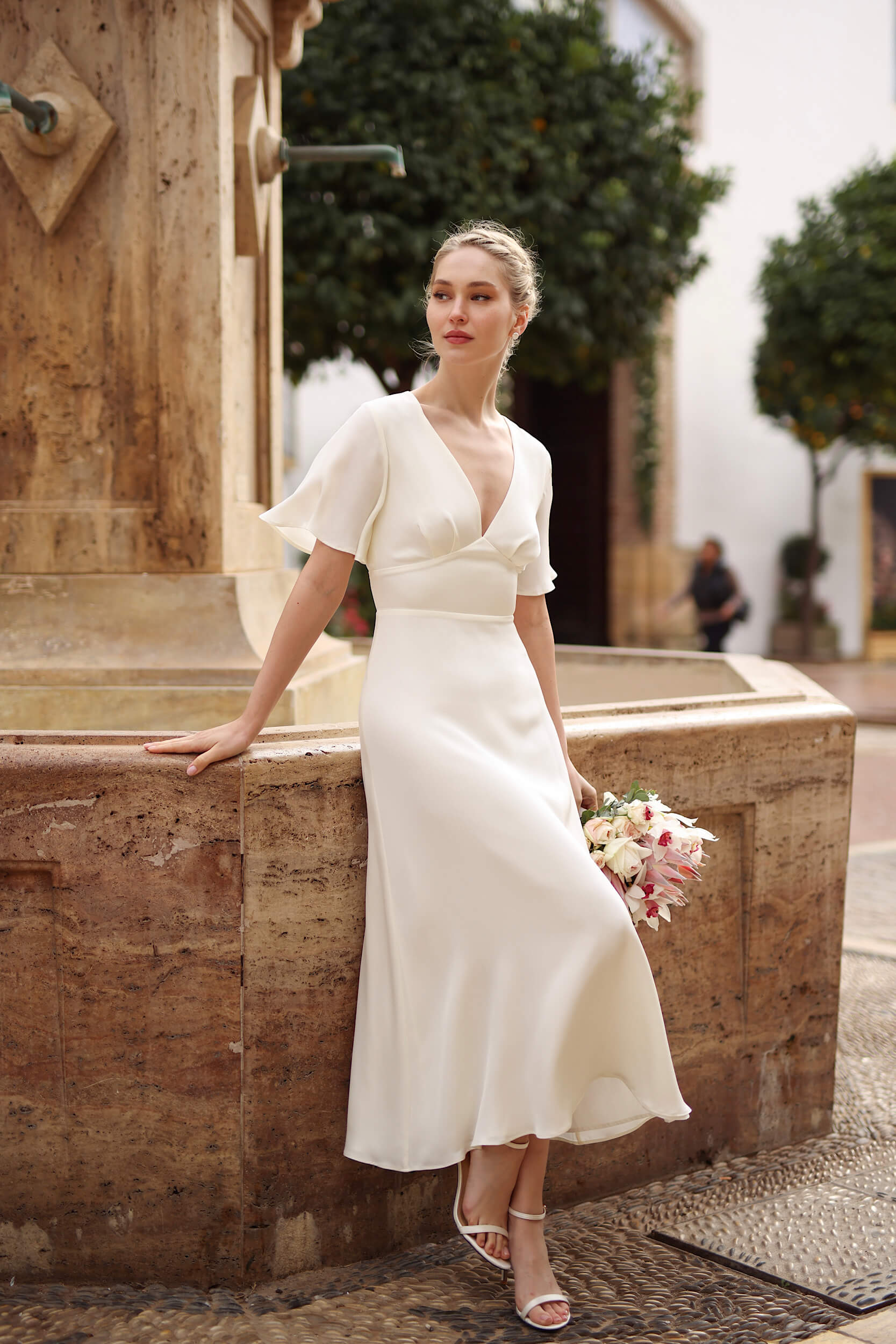 Cream Silk Wedding Dress - Main Image
