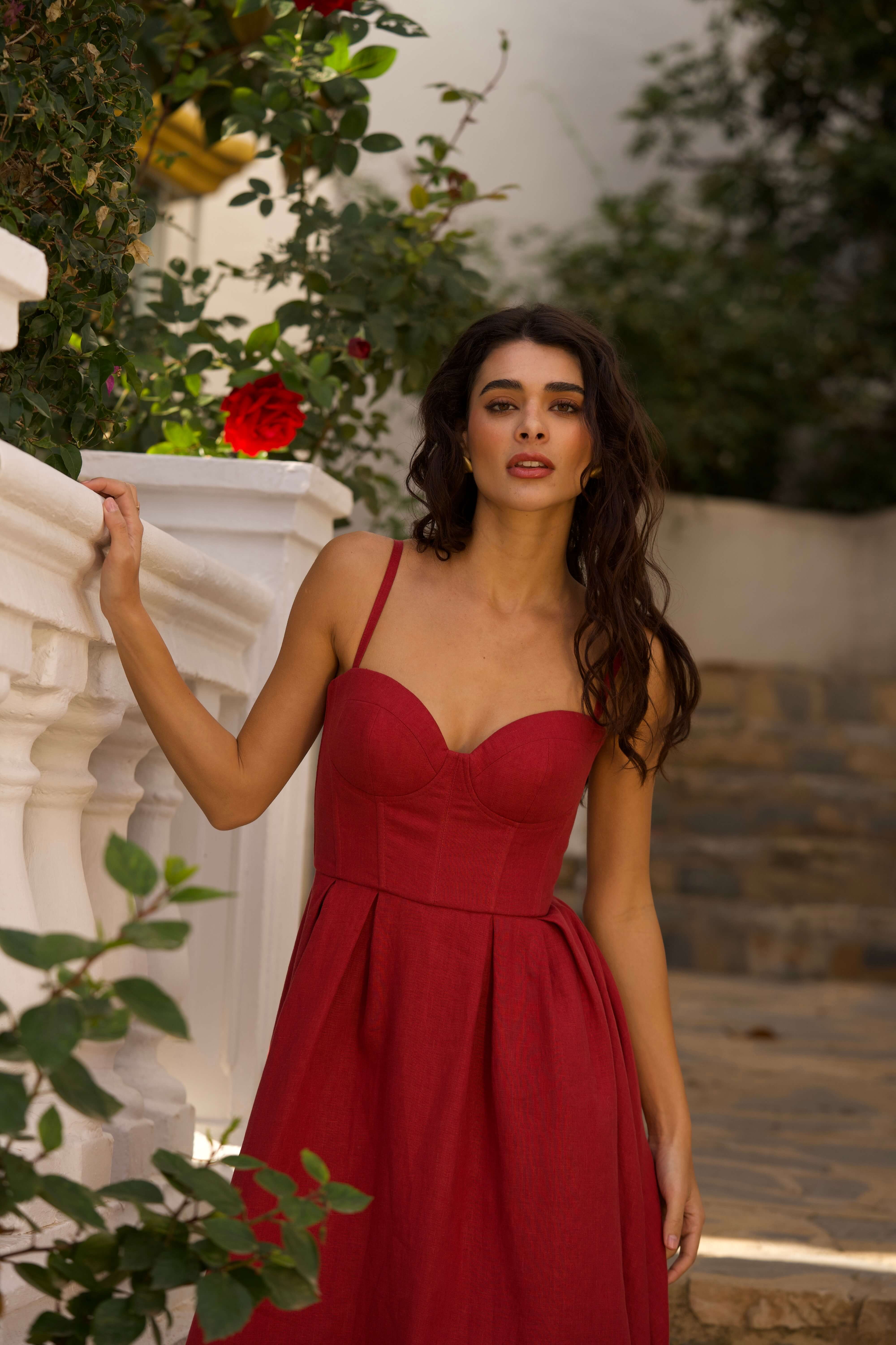 Red Linen Corset Dress Isla – Gaâla
