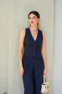 Adelia Striped Vest Vests Gaâla Navy stripes XXS Made-to-order