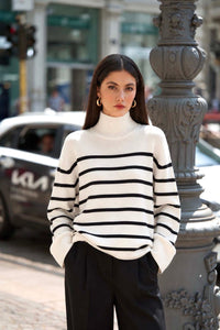 Aude Wool Cashmere Sweater Sweater Gaâla Cream with black XXS-XS Made-to-order