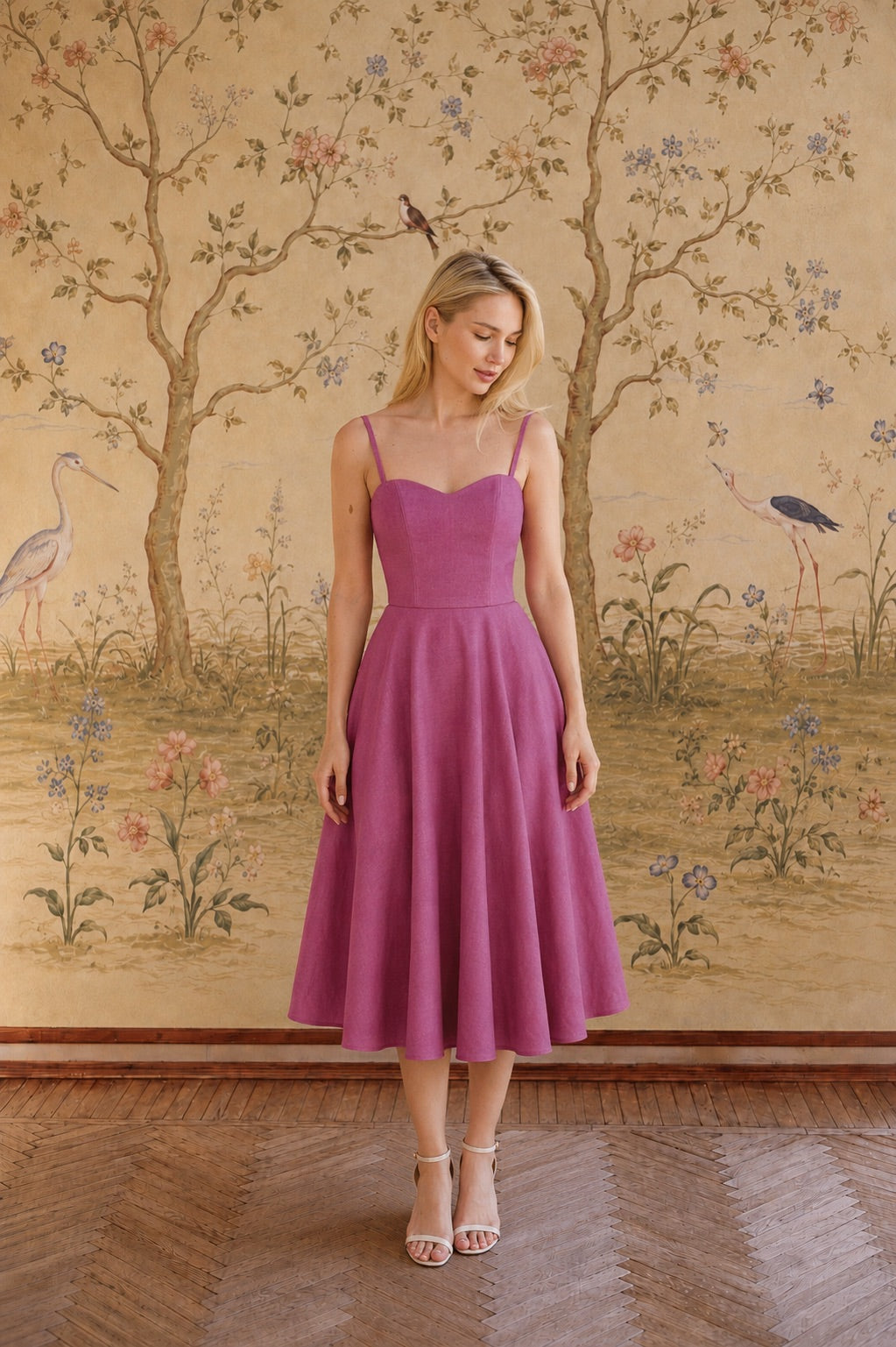 Bardot Linen Dress Dresses Gaâla Mauve pink XXS Made-to-order