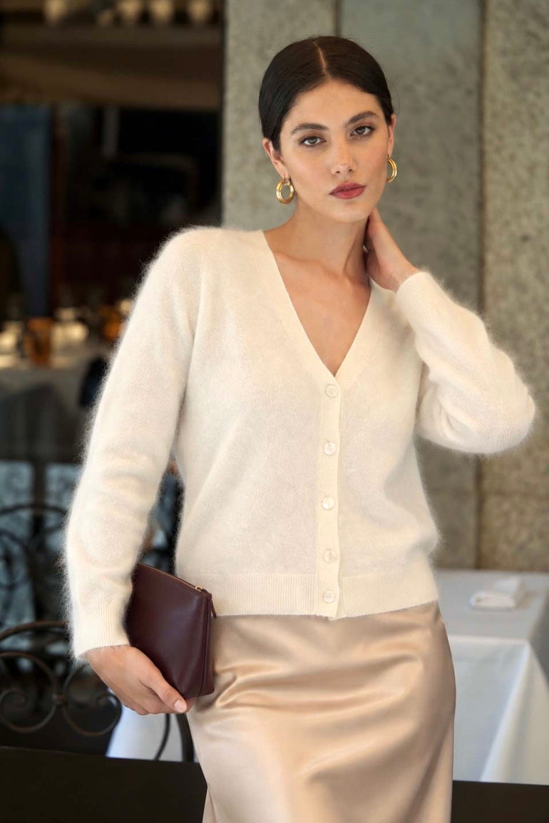 Cream cashmere V-neck cardigan