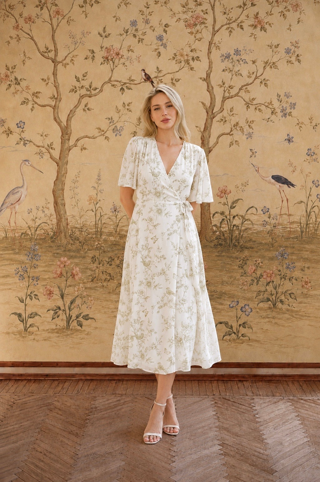 Flora Wrap Dress Dresses Gaâla Olive Toile de Jouy XXS In stock
