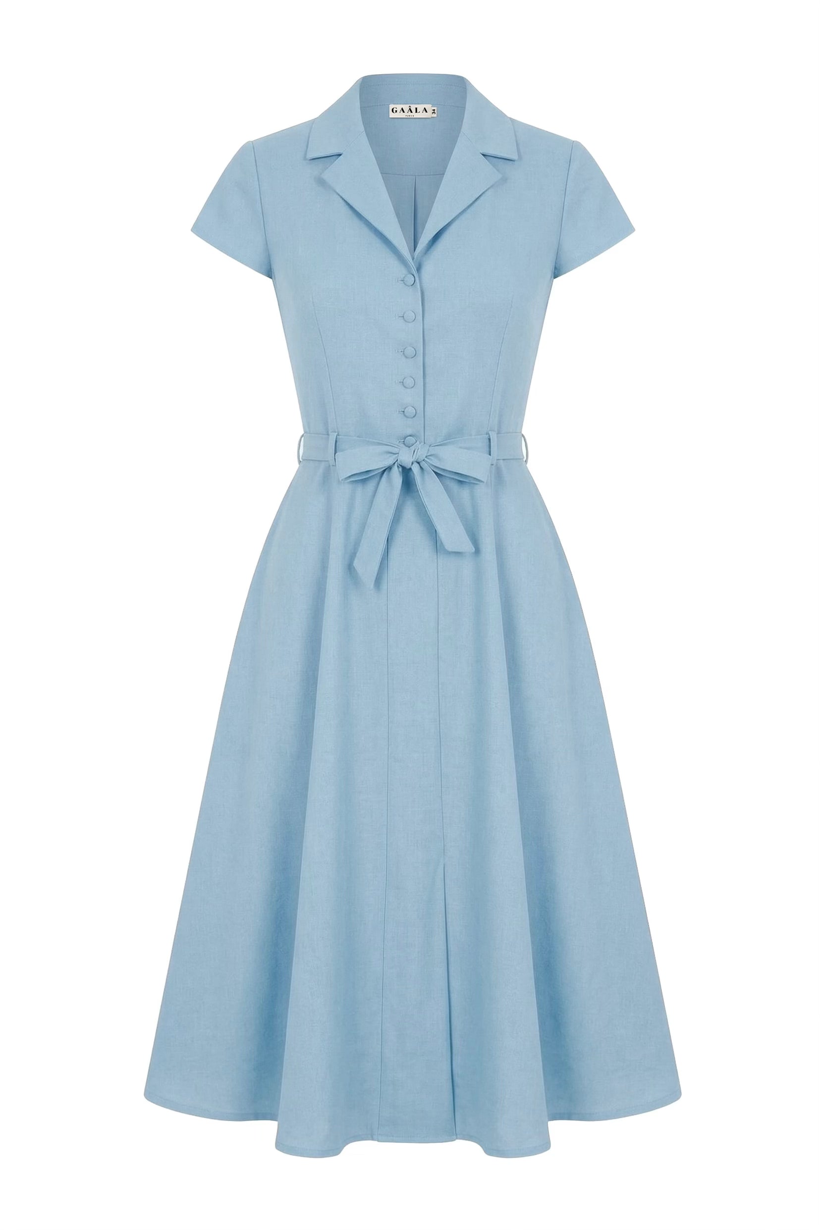 Gala Hortense Cream Collared Dress Premium Upcycled Acetate Wool Blend Button Front Cap Sleeve Godet Silhouette Waist Belt Gala Hortense Cream Collared Dress Premium Upcycled Acetate Wool Blend Button Front Cap Sleeve Godet Silhouette Waist Belt