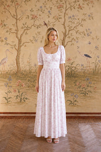 Lacey Maxi Dress Dresses Gaâla Lavender Toile de Jouy Birds XXS Made-to-order