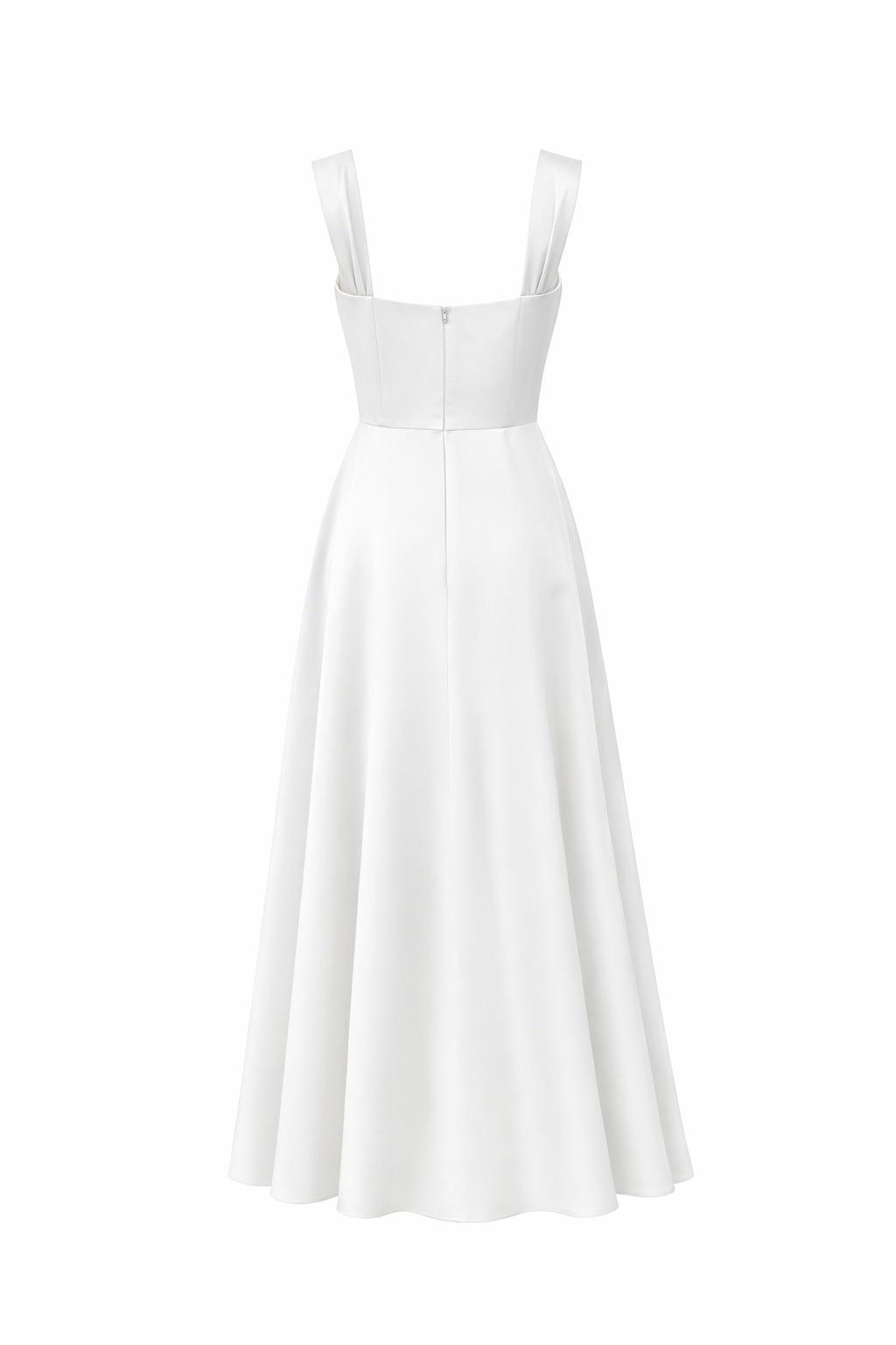 white occasion dress Gaâla White Suzanne Maxi Dress Square Neckline Upcycled Triacetate Tailored Waist Full Skirt Elegant Evening Formal Gown