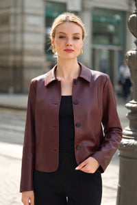 Sylvie Faux Leather Short Coat Coats Gaâla Marsala XXS Made-to-order