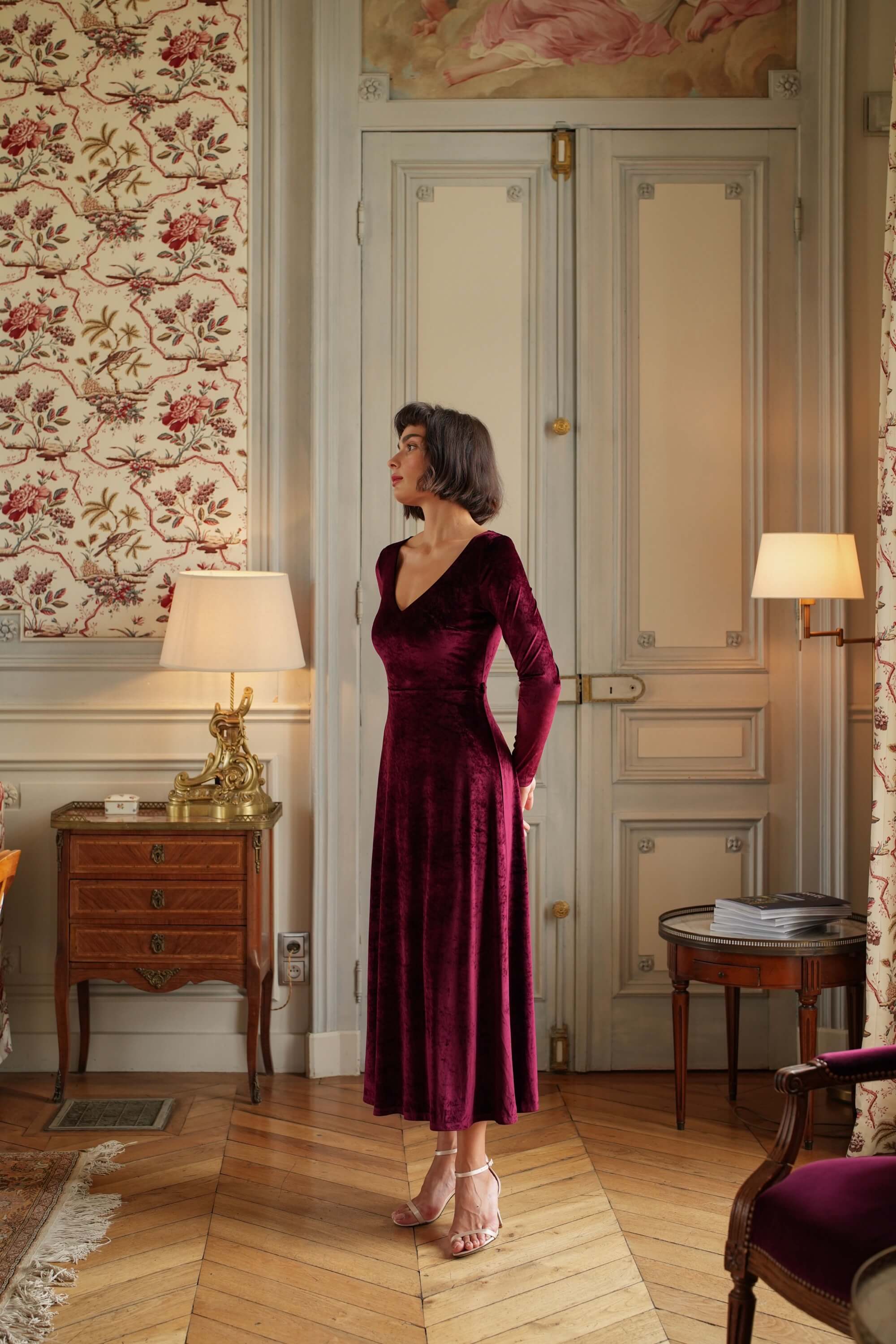 Burgundy Velvet Dress Long Sleeve | Dress for Xmas Eve Gala Burgundy Velvet Dress Long Sleeve | Dress for Xmas Eve Gala
