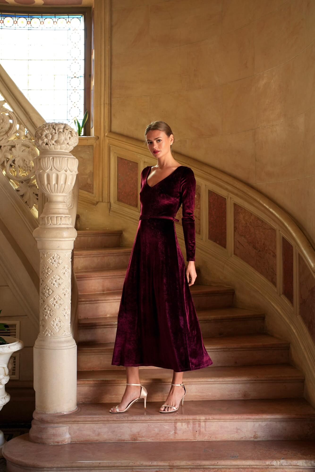 Burgundy Velvet Dress Long Sleeve | Dress for Xmas Eve Gala Burgundy Velvet Dress Long Sleeve | Dress for Xmas Eve Gala