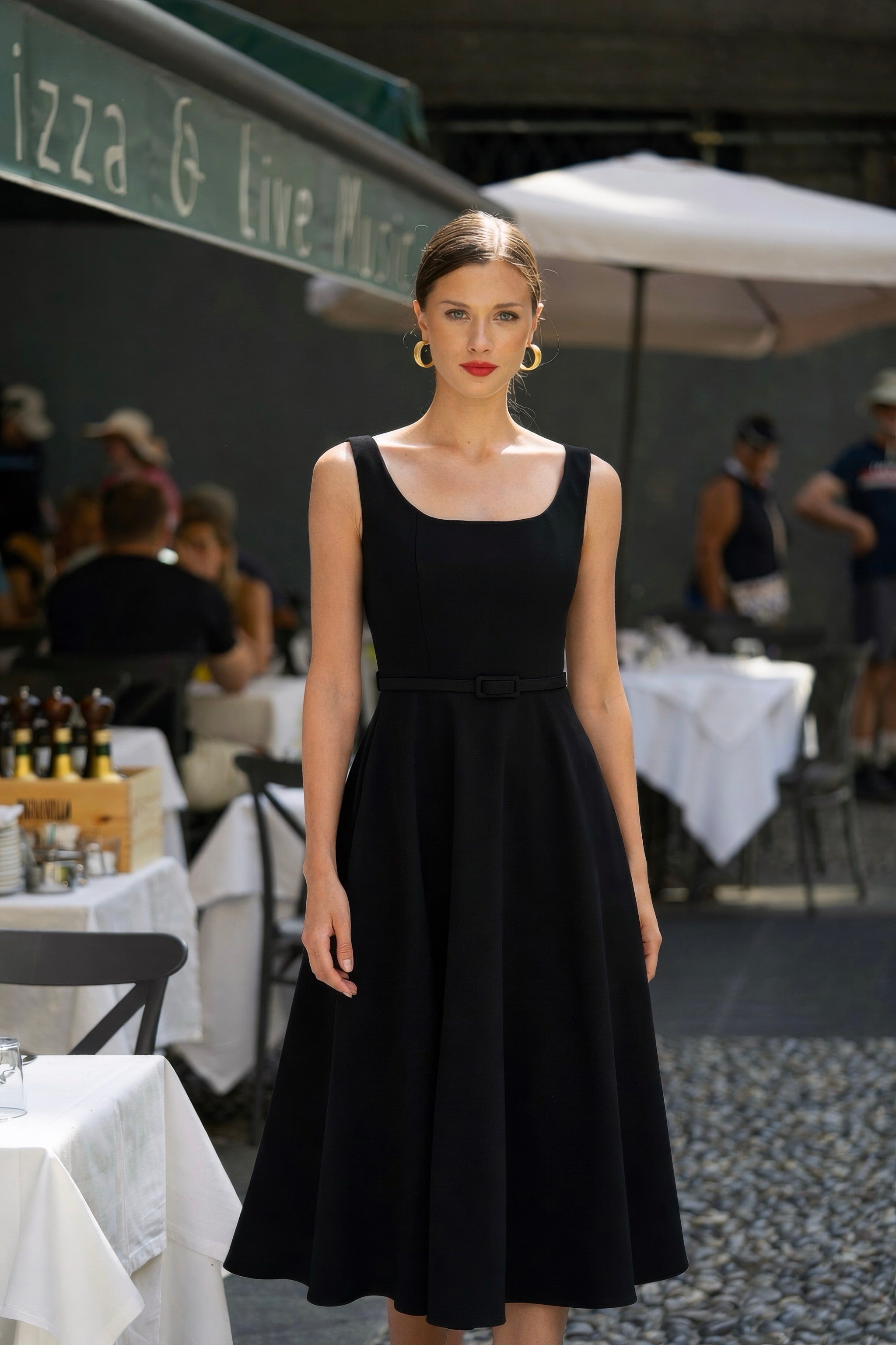 midi black cocktail dress La Femme Midi-Length Black Homecoming Dress