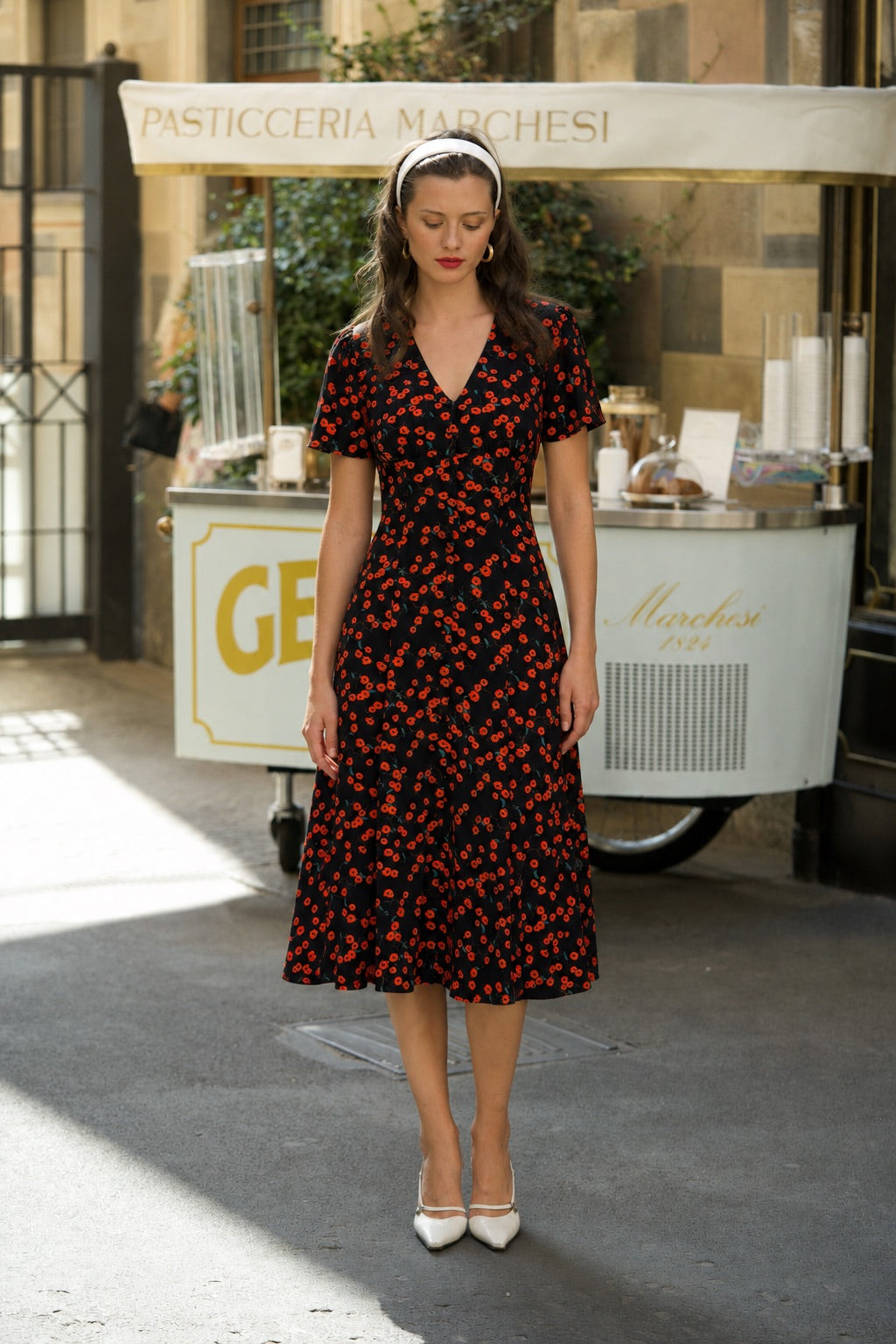 black dress with red flowers Spaghetti Straps Prom Dresses Rose Custom Its black mesh overlay blooms with embroidered red roses and soft green vines Red Floral Midi Dress on