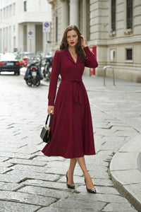 Hortensia Belted Dress Dresses Gaâla Bordeaux XXS Made-to-order