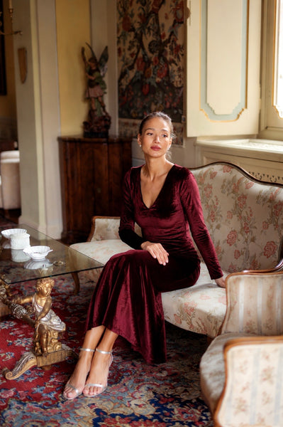 Burgundy Velvet Dress​ Long Sleeve