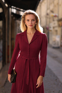 Hortensia Belted Dress Dresses Gaâla Bordeaux XXS Made-to-order