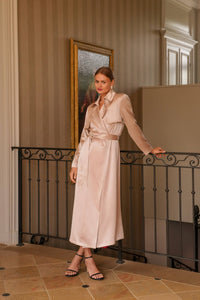 Cameron Satin Trenchcoat Coats Gaâla Champagne XXS Made-to-order
