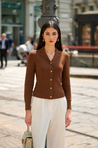 Nella Merino Wool Top Knitwear Gaâla Coffee XXS Made-to-order