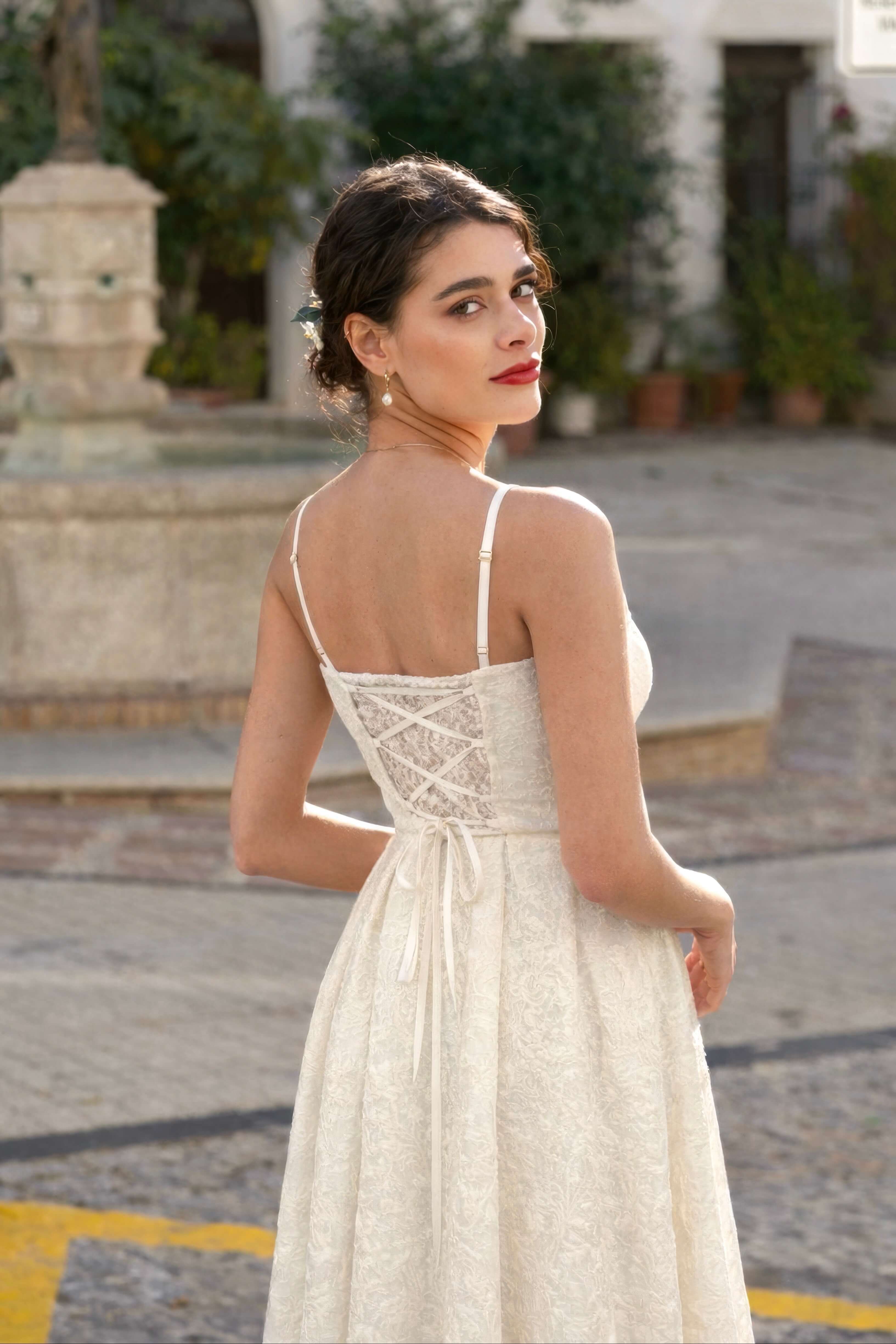 Gala Butter Cream Isla Lace Dress, Corset Bodice Mini With Adjustable Back Laces, Premium Upcycled Sustainable Evening Gown XS Gala Butter Cream Isla Lace Dress, Corset Bodice Mini With Adjustable Back Laces, Premium Upcycled Sustainable Evening Gown XS