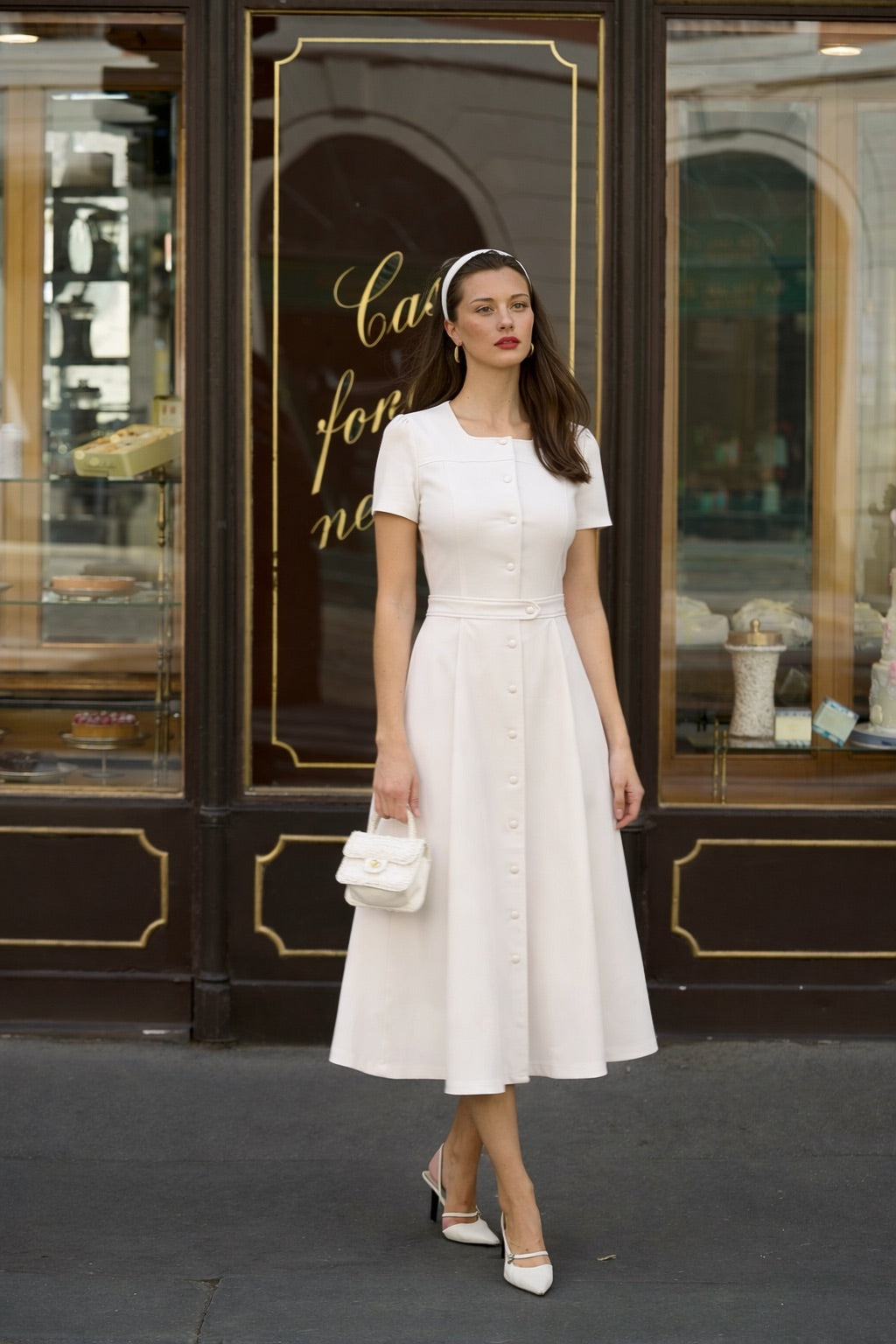 white midi button up dress Button-down Midi Dress Rina – Gaâla
