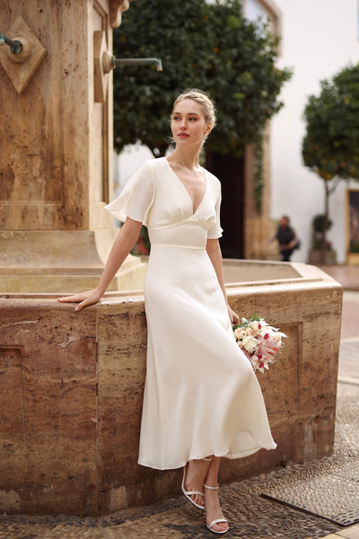 knee length dresses for ladies Double Cowl Lady Length Dress in Crème – Mirror Palais main image 1