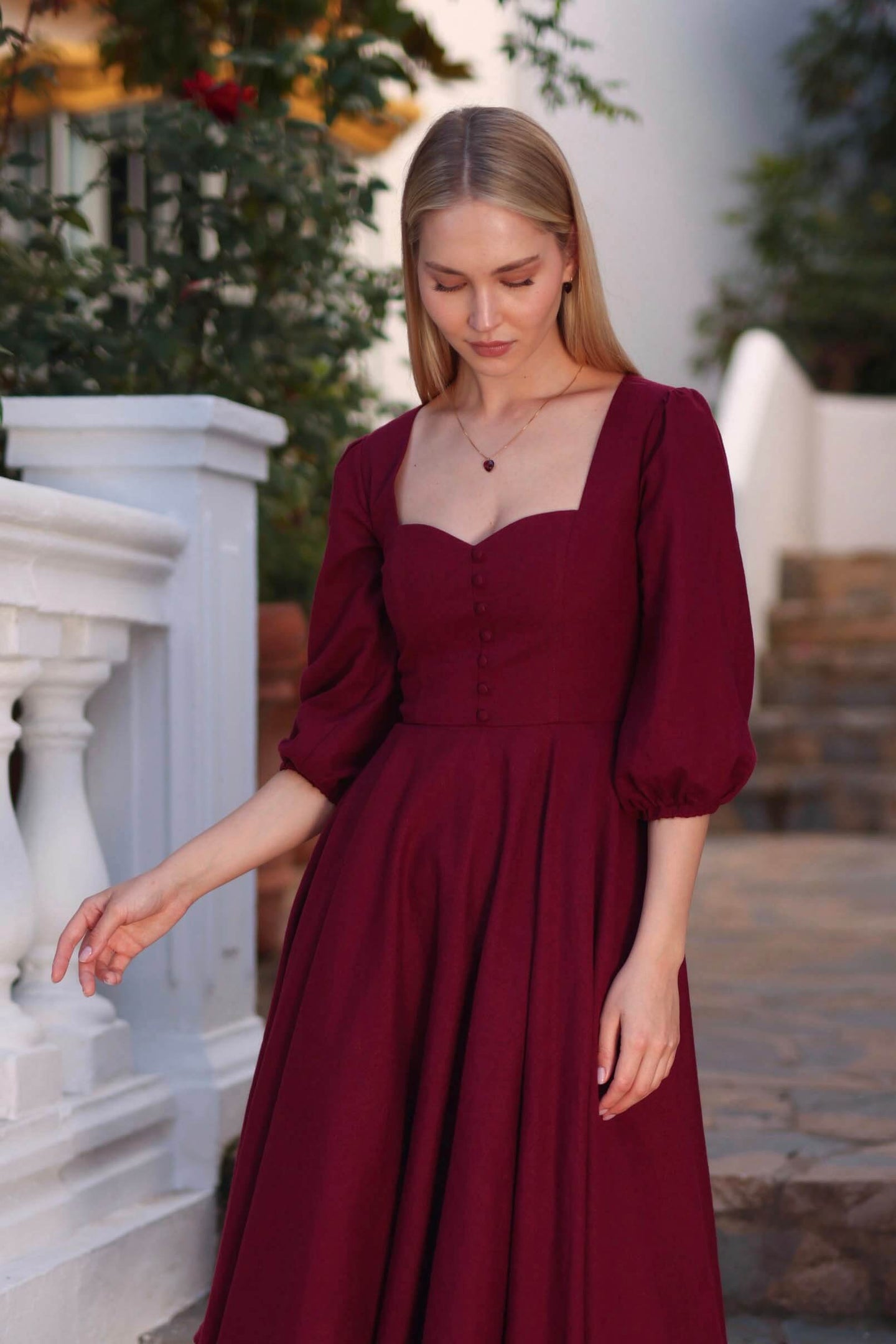 Ispirato ‘Bardot’ Style Dress in Smooth Pomegranate Crepe main image 1