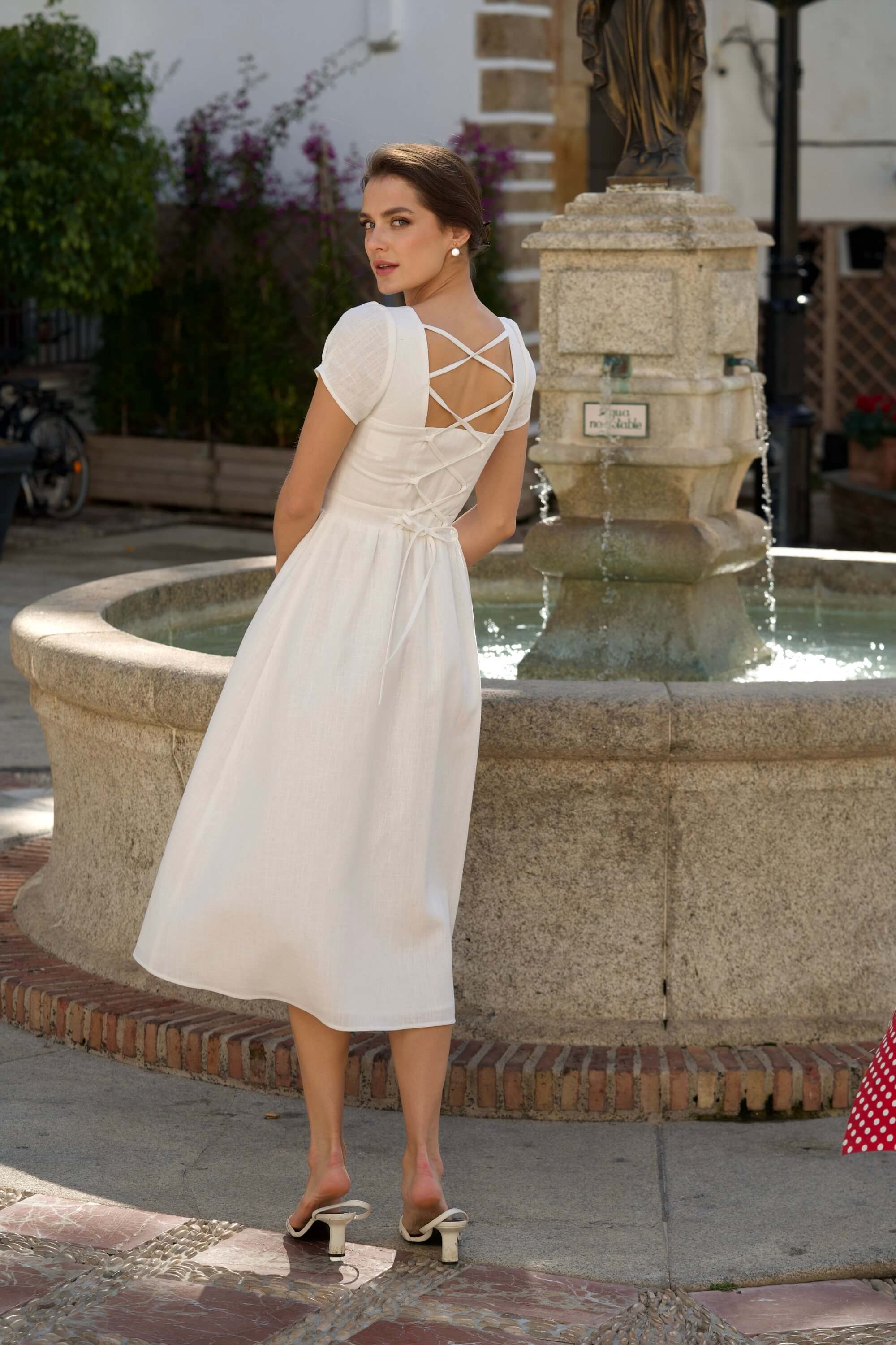 White Linen Dress Estelle | Crafted from Sustainable Linen | Vintage-inspired Midi Button-down Dress White Linen Dress Estelle | Crafted from Sustainable Linen | Vintage-inspired Midi Button-down Dress