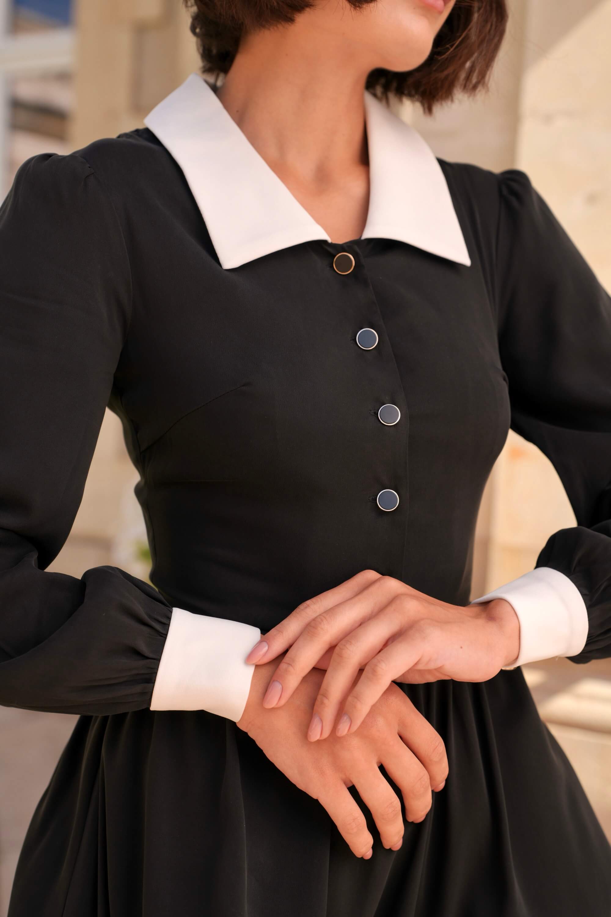 black dress with white collar long sleeves Classic Little Sheer and Marmalade-shop Care Instructions Blackcraft Cult - Nevermore Black
