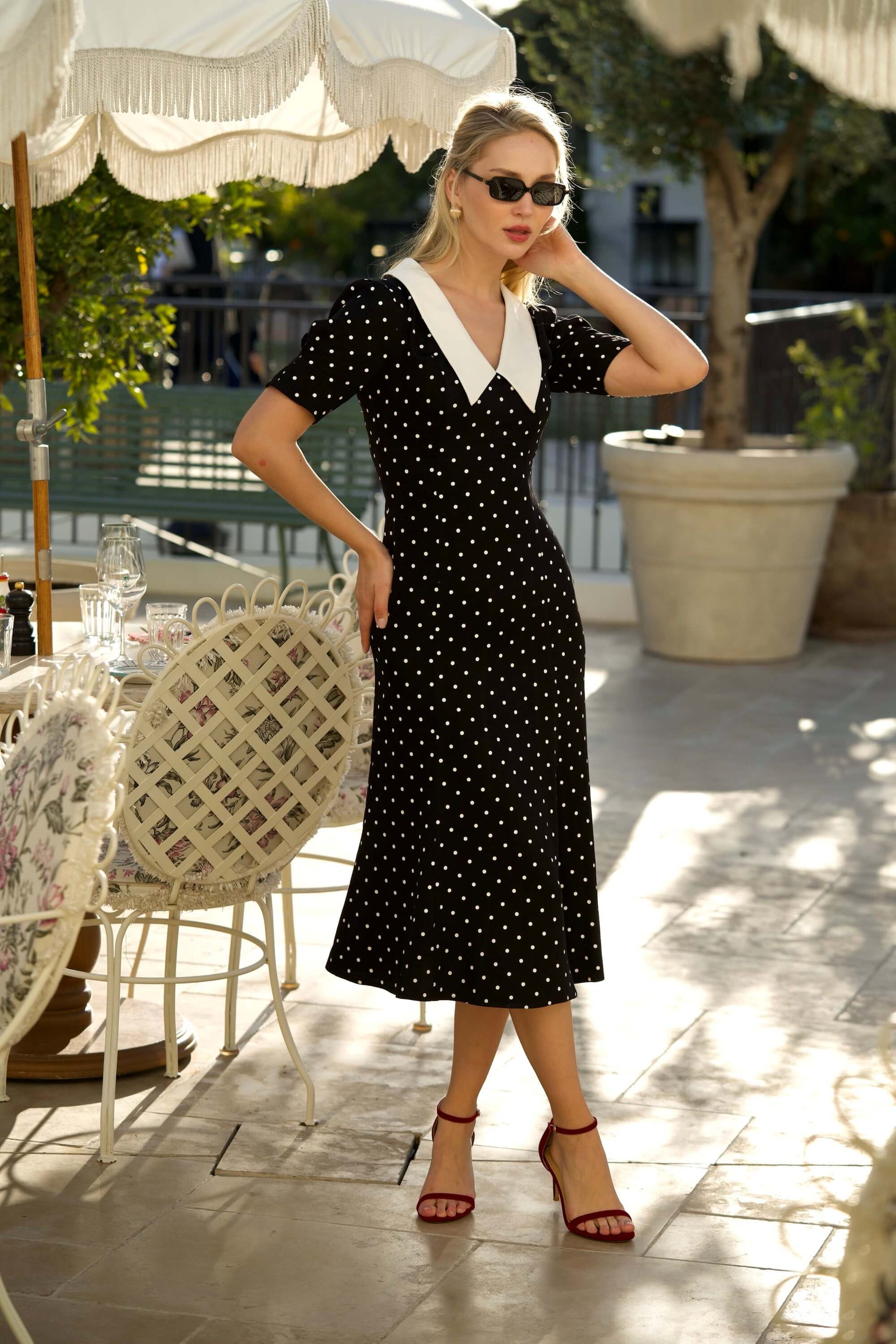 Gladys Polka Dot Dress - Black / XXS / Made-to-order Gladys Polka Dot Dress - Black / XXS / Made-to-order