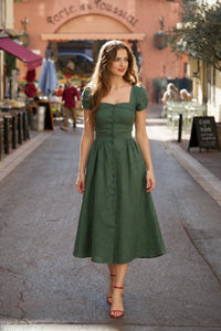 Estelle Button Down Dress Dresses Gaâla Green XXS Made-to-order