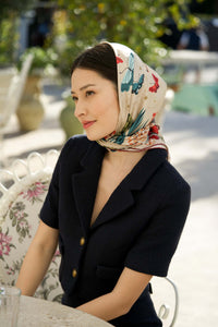 The Moon Butterfly Silk Square Scarf Accessories Gaâla Noon Café Latte 90 x 90 cm In stock