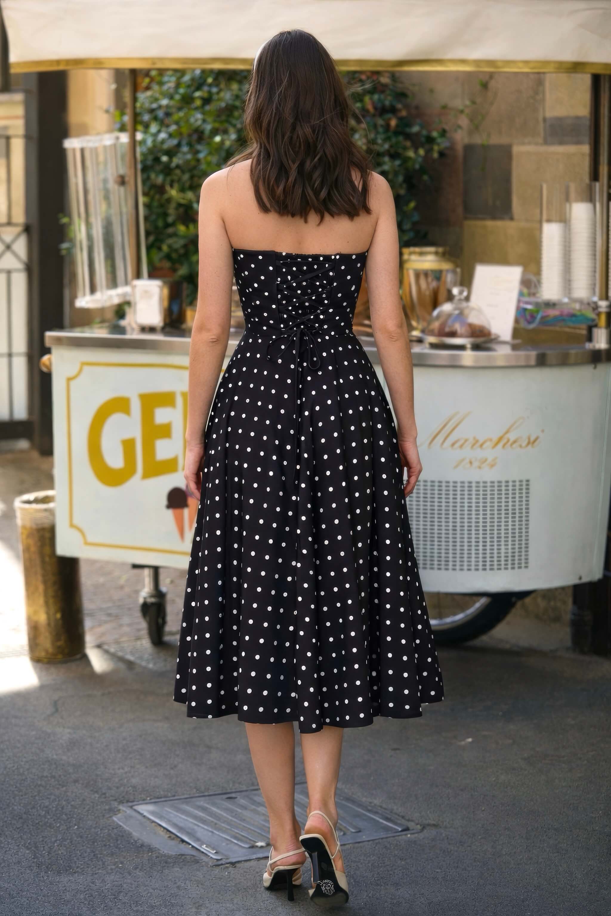 polka dot strapless midi dress Triumph | Polka Dot Bandeau Midi Dress