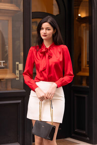 Lena Silk Bow Blouse Blouses Gaâla Red XXS Made-to-order