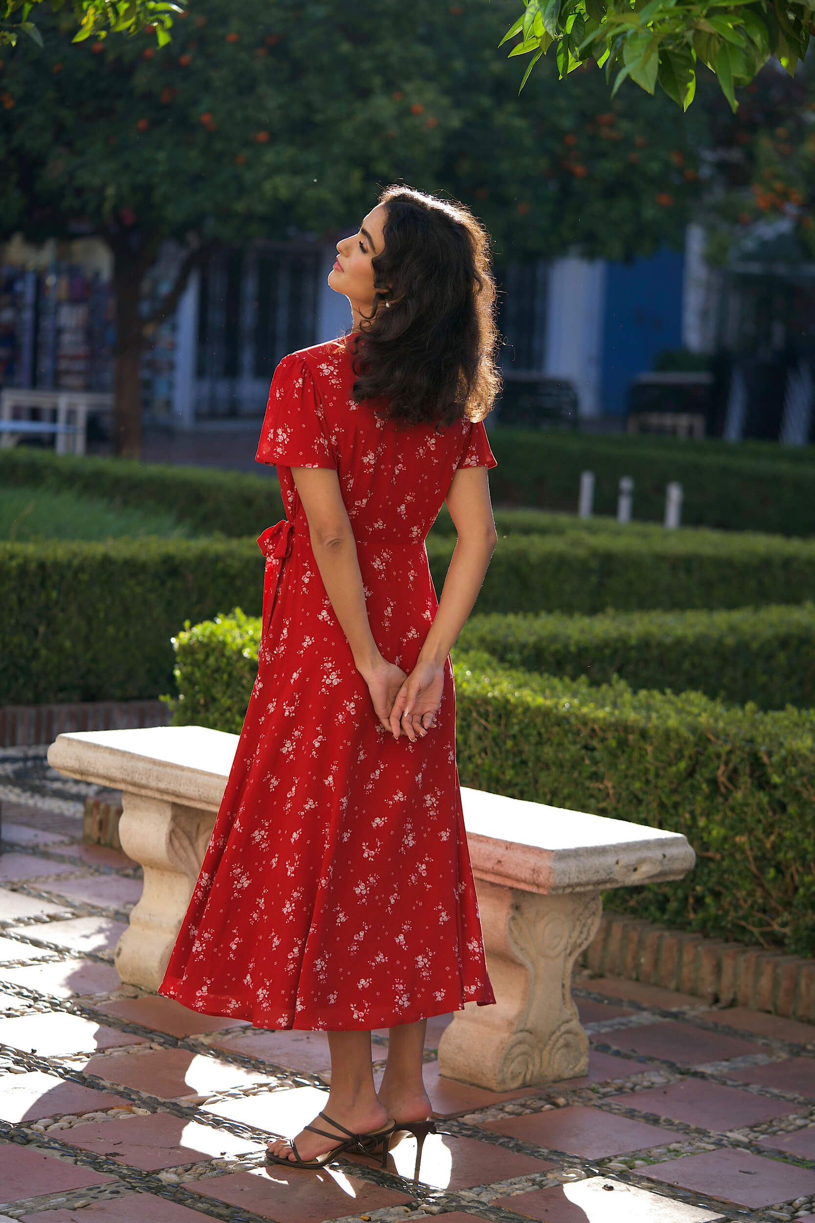 wrap floral midi dress Angie Midi Wrap Dress Red/Natural / S
