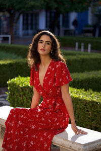 Arlette Wrap Dress Dresses Gaâla Red white floral XXS Made-to-order