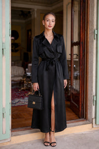 Cameron Satin Trenchcoat Coats Gaâla Black XXS Made-to-order