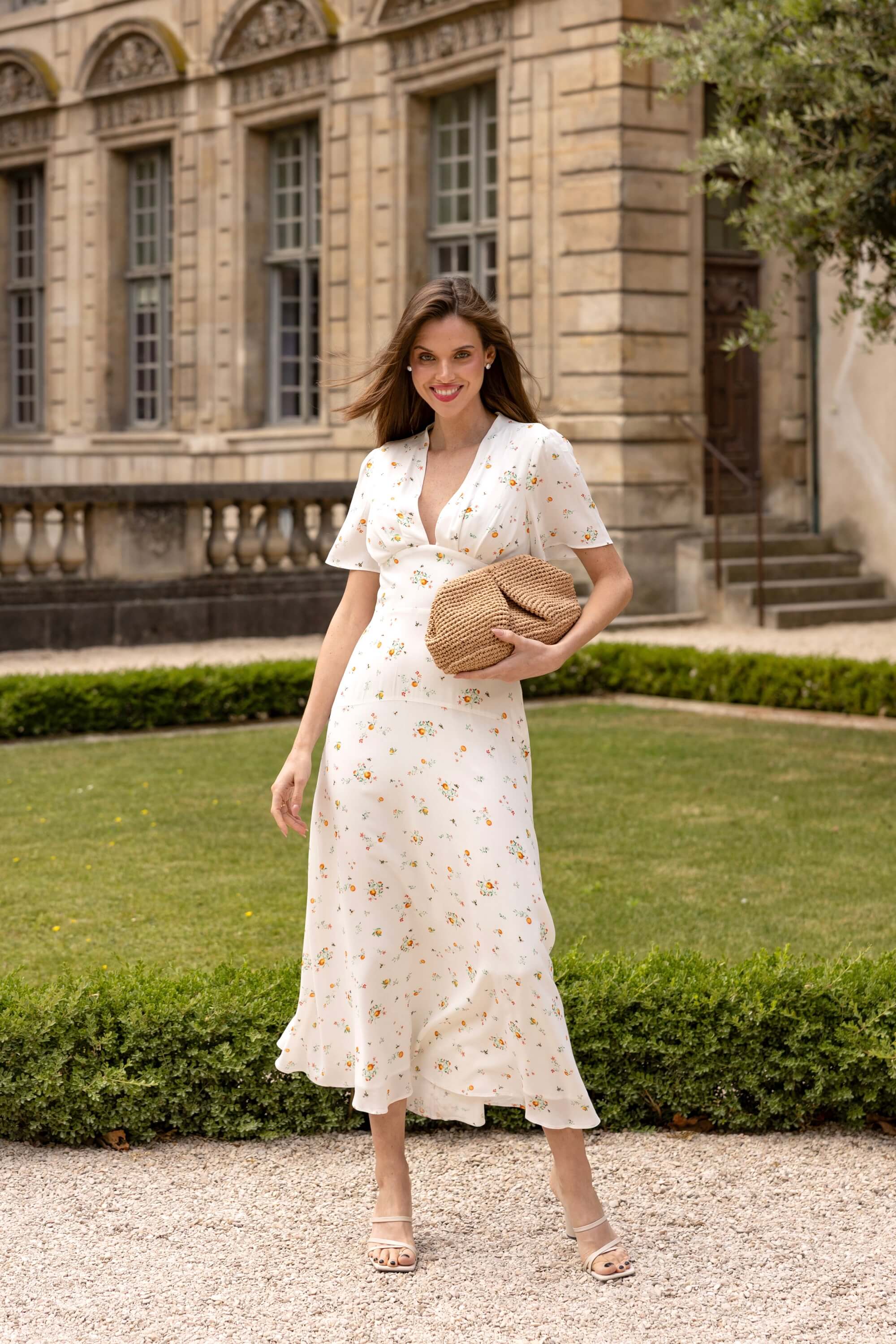 tiana orange dress Midi Floral Dress in Tiana Orange