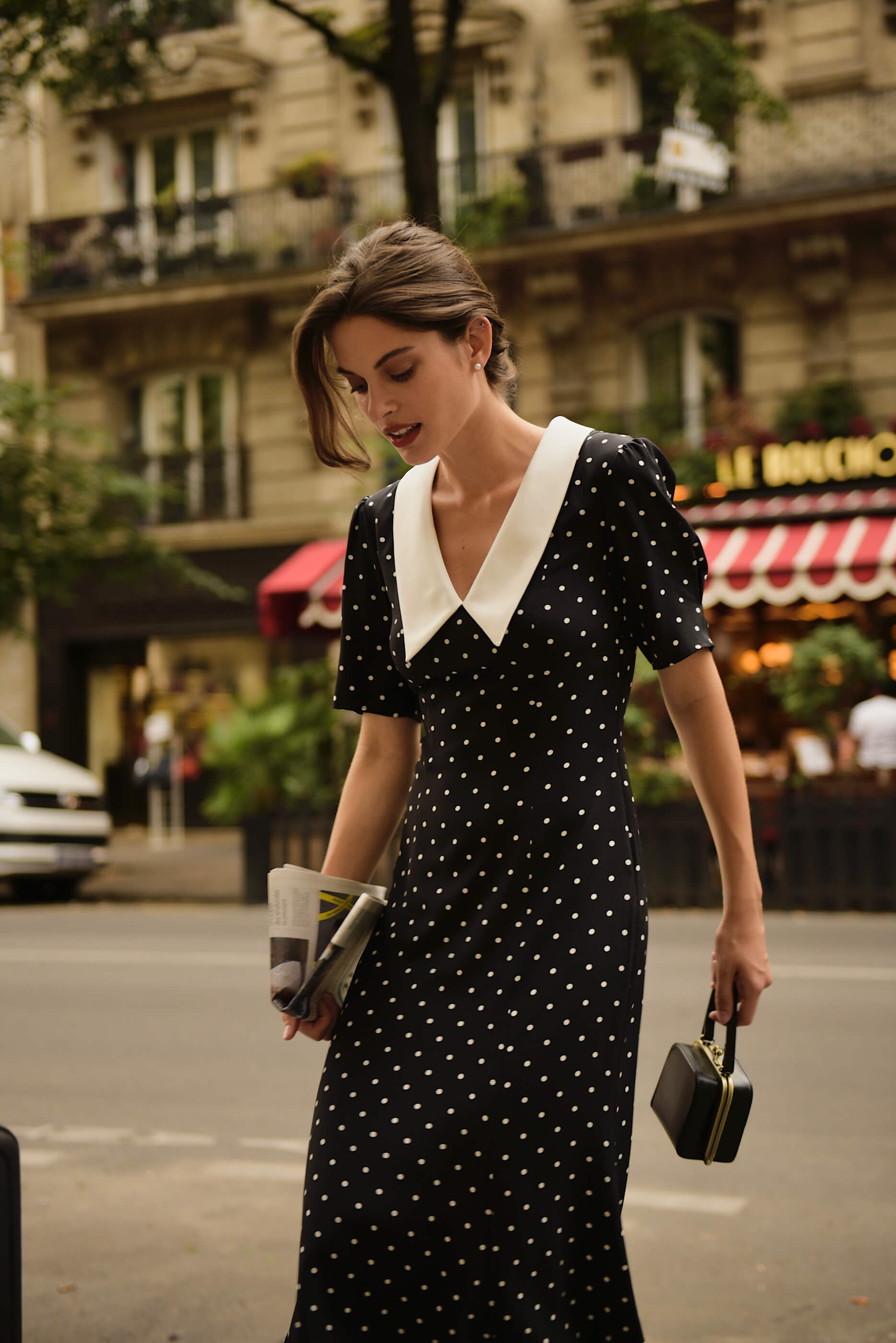 Polka dot dress top white collar