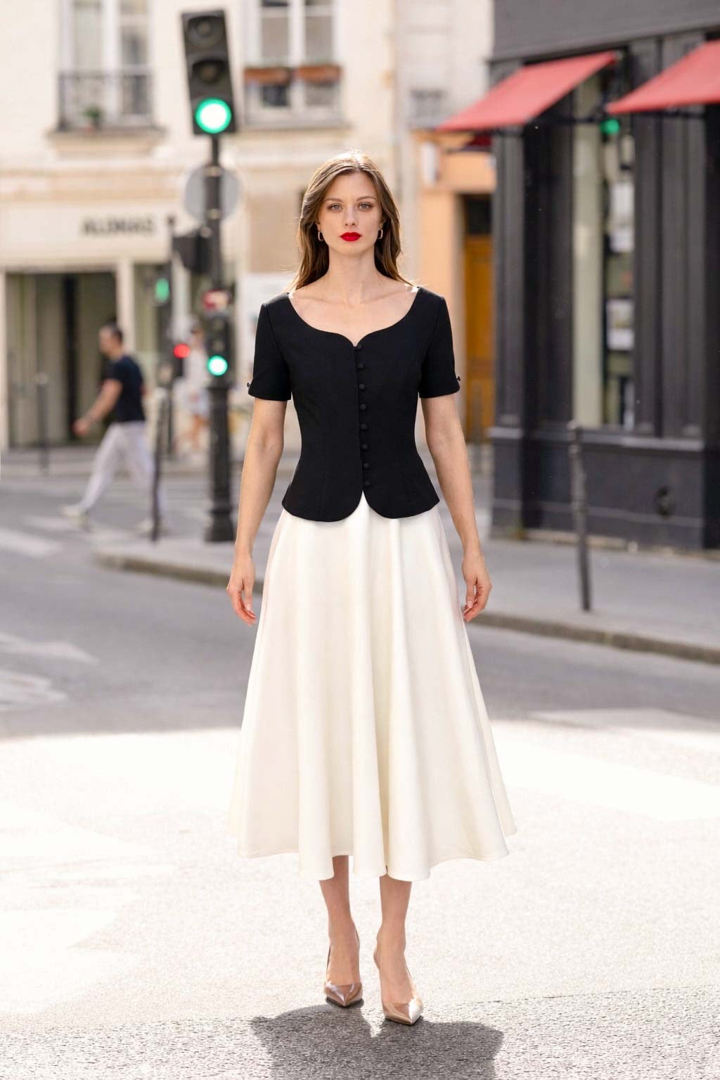 Gaâla Richmond Black Midi Skirt Upcycled Wool Half Circle Lined Flare Elegant Sustainable Pocketed Tailored Size 34 Apparel
